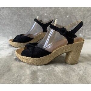 Paul Green Shoes Womens 6.5 UK  (US 9) Black Suede Espadrille Heels‎ Ankle Strap